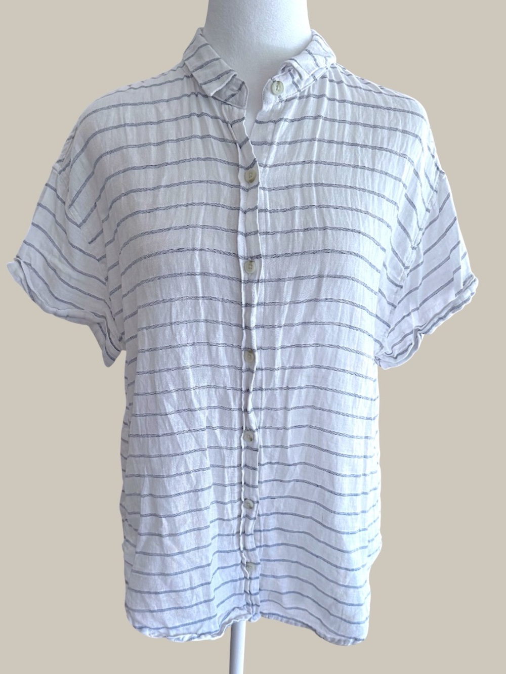 Universal Thread Cotton Linen Striped Button Front Shirt Blue/White Sz M